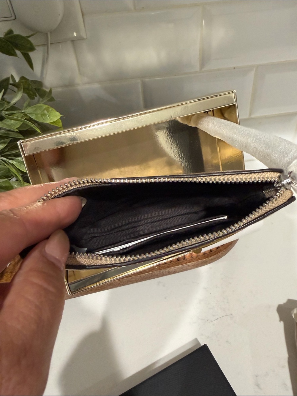 Coach Metallic Rose Gold Leather Zip Wristlet - Picture 2 of 3